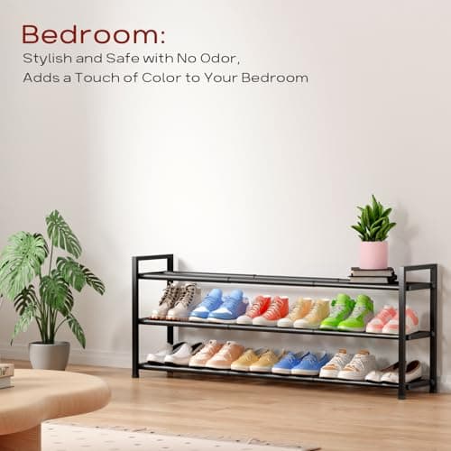 Sturdy Bumusty 3-Tier Expandable Shoe Rack, 15-18 Pair Organizer, 18"-44" Adjustment, Black