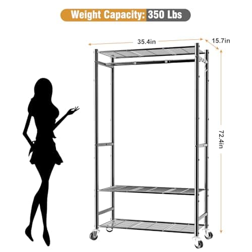 Heavy Duty 3 Tier Wire Clothes Rack, Black - Portable Wardrobe Rack