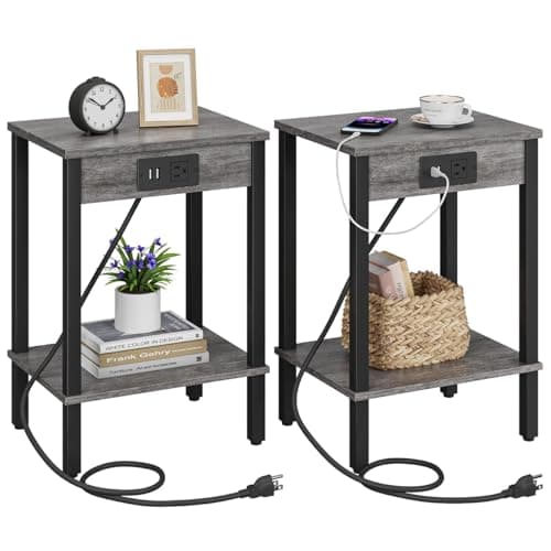 2-Piece End Table Set with Charging Station for Small Spaces