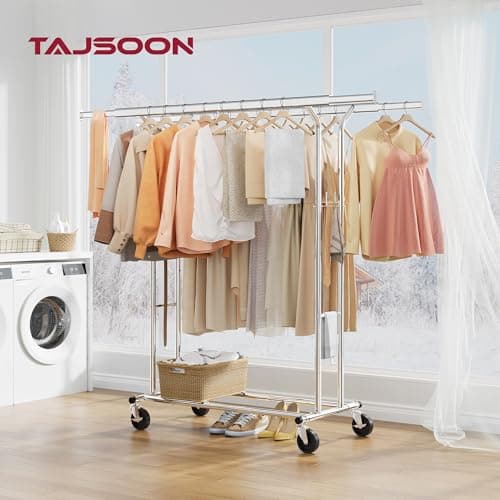 Tajsoon 600 LBS Commercial Rolling Clothing Rack with Shelf, Chrome