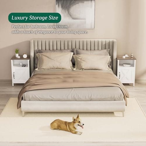 Farmhouse Nightstand with Charging Station, Set of 2 White Side Tables