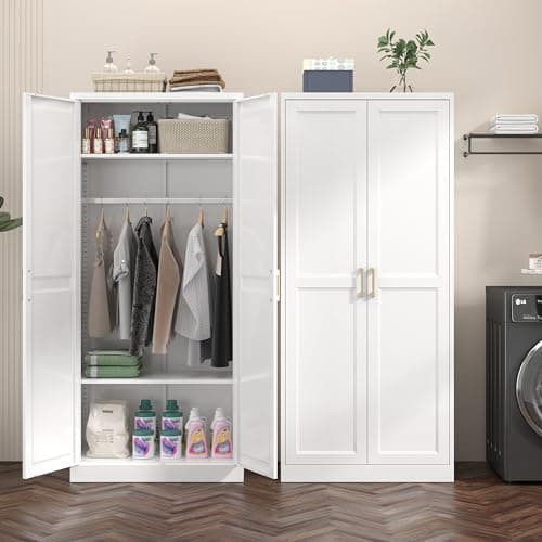 Metal Armoire Wardrobe with Hanging Rod and Shelves for Storage