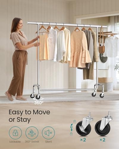 SONGMICS Heavy-Duty Garment Rack with Wheels, 286.6 lb Capacity