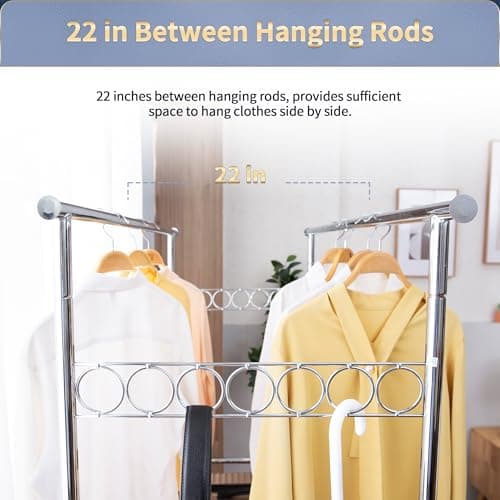 Heavy Duty Clothing Rack with Wheels, 600lbs Double Rod