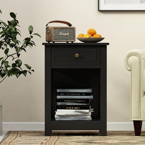 Treocho Black X-Design End Table Set of 2, Modern Nightstand for Small Bedrooms