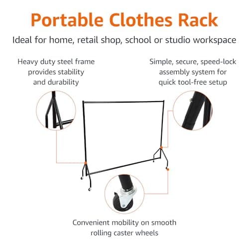 Amazon Basics Heavy Duty Rolling Garment Rack, Black 1.82 x 1.52 m