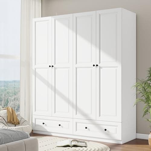 White 3-Door Wardrobe Closet with Drawers & Shelves (47")