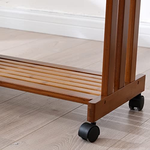 Portable Bamboo Clothing Rack with Double Layer Storage and Hooks (27.6L x 13W x 65.4H)