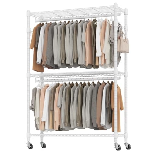 BATHWA Heavy Duty Rolling Wardrobe Rack, 8 Side Hangers, Black