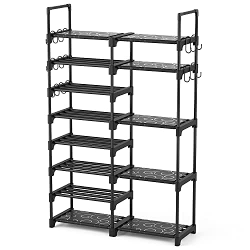 ROJASOP Tall Metal Shoe Rack, 8 Tier, 26-32 Pairs, Space Saving Boot & Shoe Organizer