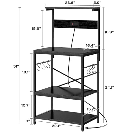 SUPERJARE 4-Tier Bakers Rack with Power Outlet - Black