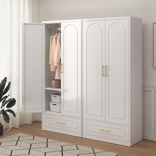 Metal Armoire Wardrobe with Hanging Rod and Shelves for Storage