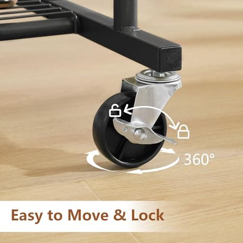 Gewudraw Heavy-Duty Rolling Clothes Rack with Wheels and Shelves - 64.2 inch Black Metal Garment Rack