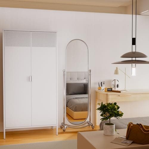 White Metal Storage Wardrobe 71''H with Rod & Adjustable Shelves for Home Office School Gym