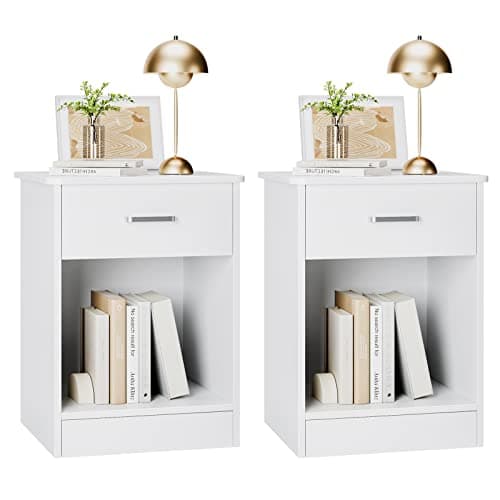 Fotosok 2-Tier Bedside Table with Drawer & Storage, White