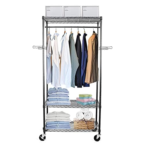Large Heavy Duty WDT Rolling Clothes Rack with Shelves & Adjustable Garment Rods