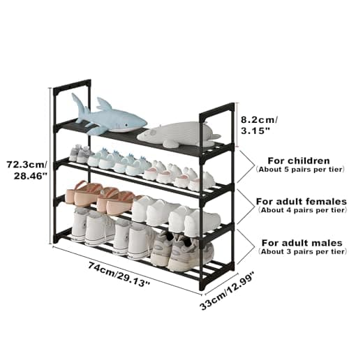 Calmootey 4-Tier Tall Shoe Rack, 20 Pair Storage Organizer, Black