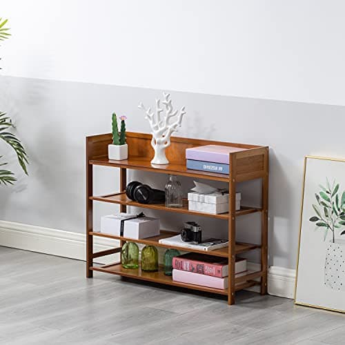 Brown 4-Tier Bamboo Shoe Rack Organizer