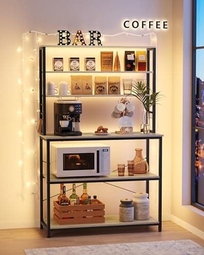 VASAGLE 39.4 Inch Industrial Baker's Rack with 6-Tier Shelves and Hooks UKKS039K02