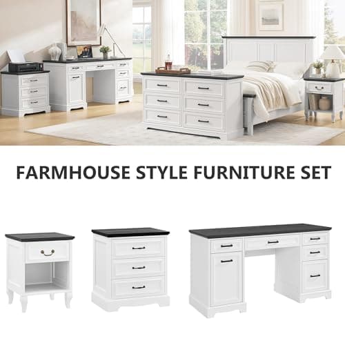 Alohappy Farmhouse Nightstand Set of 2, Wood Nightstand with 3 Drawers and Charging Station