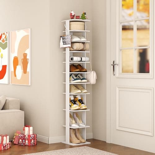 HOMEFORT 10-Tier Vertical Shoe Rack, White Storage Stand for Entryway Closet