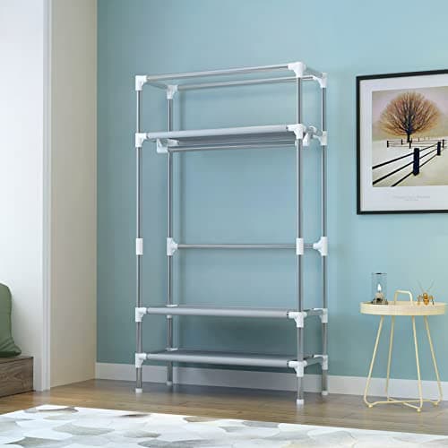 Portable Rolling Closet with Hanging Rack & 3 Drawers - Gray