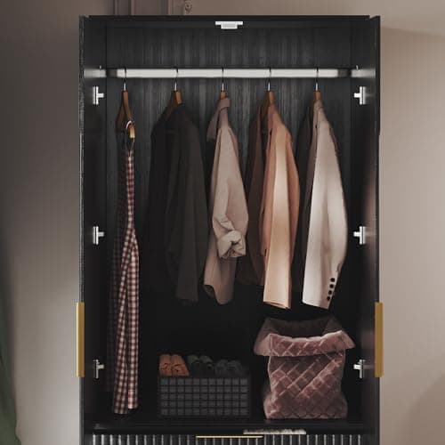 71.7" Black Freestanding Wooden Wardrobe Armoire with 2 Doors 3 Drawers
