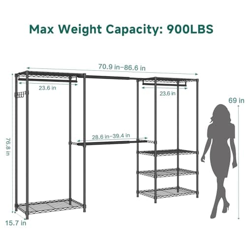Portable Expandable Heavy Duty 4-Tier Clothes Rack, Black