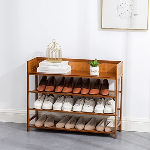 Brown 4-Tier Bamboo Shoe Rack Organizer