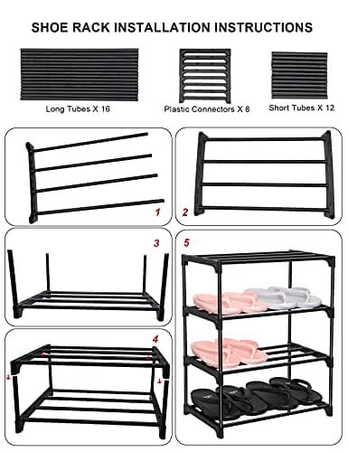 LNYZQUS Upgrade 4-Tier Metal Kids Shoe Organizer, Black