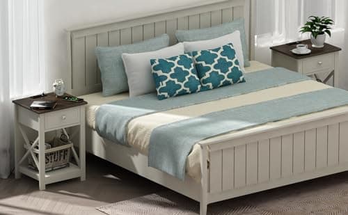 Treocho Farmhouse End Table Set of 2 with Charging Station