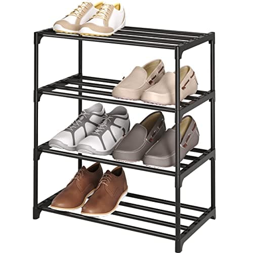 Black Metal Stackable 4-Tier Shoe Rack for Closet Hallway Storage