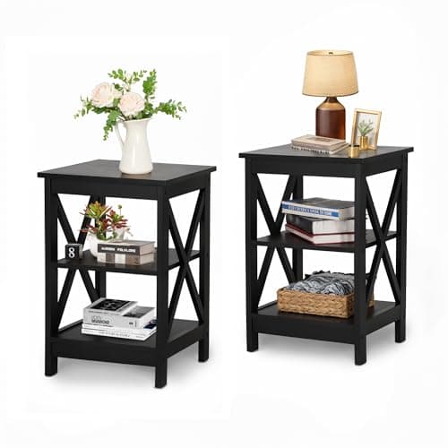 MAISON ARTS Set of 2 Farmhouse Ivory White End Tables for Living Room and Bedroom