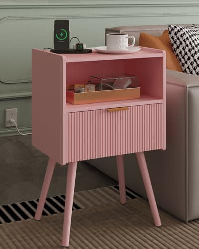 Yellow Oak Modern Nightstand with Storage Drawer & Wood Shelf