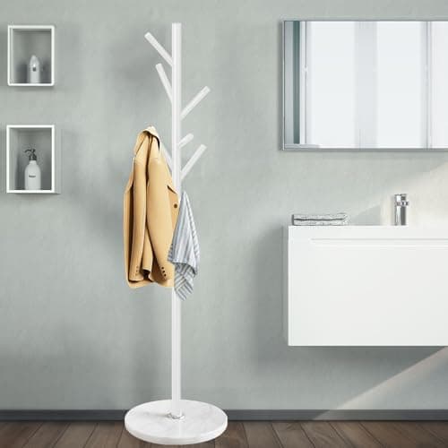 Golden Solid Stainless Steel Coat Rack with 8 Hooks and Natural Marble Base