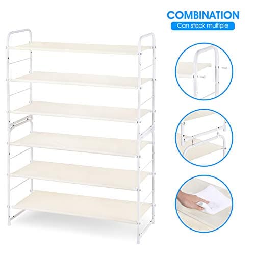 White 3-Tier Expandable Fabric Shoe Storage Organizer