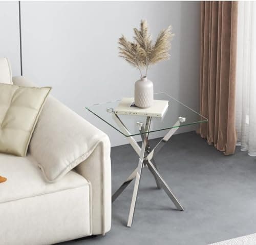 Modern Silver Tempered Glass Side Table Set for Home Office
