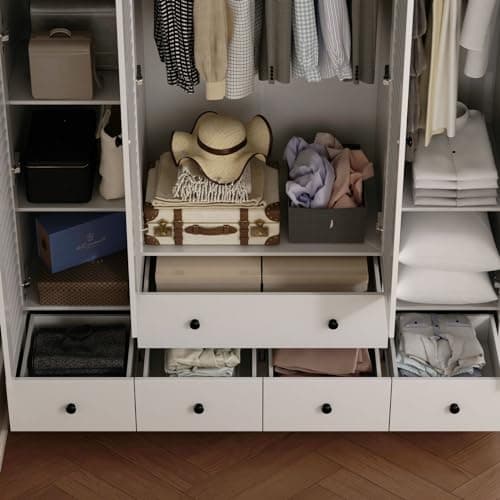 MOUMON 4-Shelf Armoire Wardrobe with 2 Rods, White (59" W x 19" D x 70.9" H)