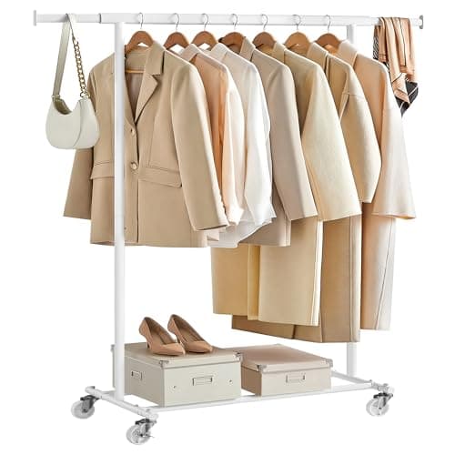 SONGMICS Portable Clothing Rack with Wheels, 220 lb Capacity, Extends Up to 52"