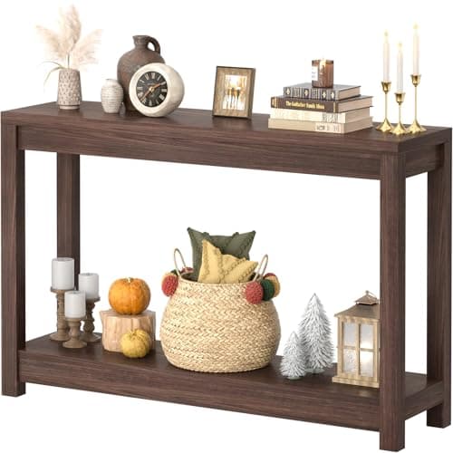 Classical Washed Oak Narrow Entryway Table with Storage, Easy Assembly, 32"