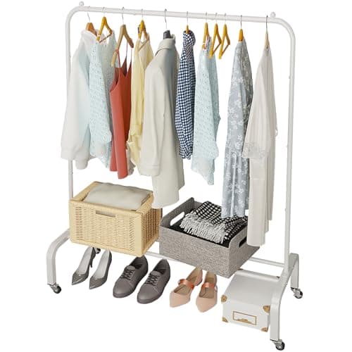 JIUYOTREE Gold Metal 43.3" Clothing Rack with Bottom Shelf for Hanging Clothes Coats Skirts Shirts Sweaters