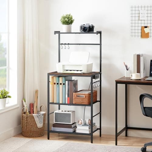 Rustic Brown Bakers Rack with Charging Station & 6 Hooks BRHR35E01