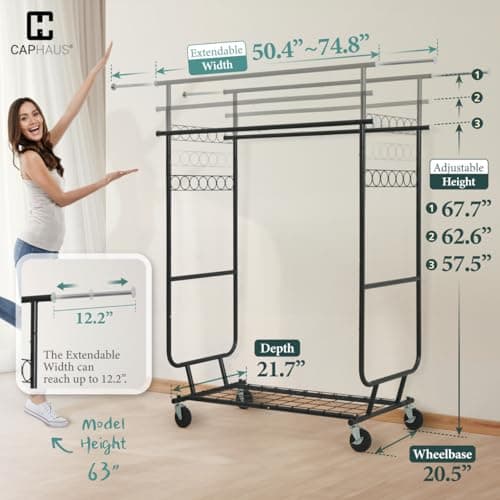 CAPHAUS Heavy Duty Rolling Clothes Rack, 660LBS Capacity, Black