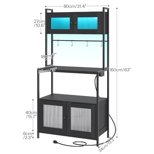 HOOBRO 5-Tier Bakers Rack with Storage Cabinet & Power Outlet, Black BB13UDHB01
