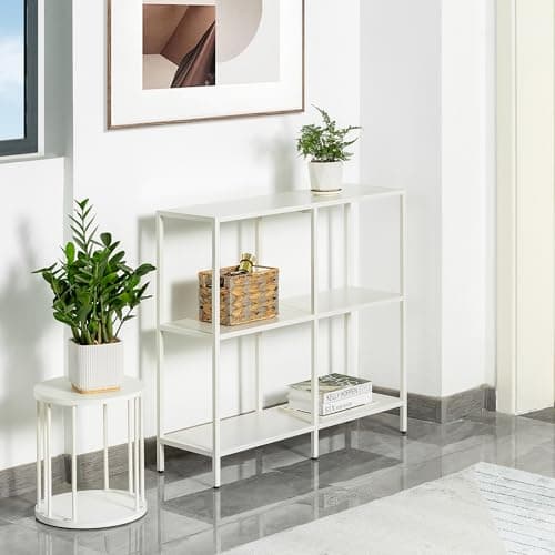 HDANI 31.5 Inch Narrow Entryway Table with 3 Tier Storage Shelves, Modern White Sofa Table