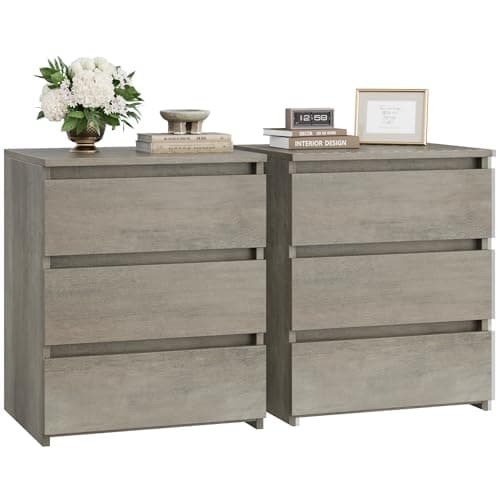 Fotosok White 3-Drawer Nightstand with Cut-Out Handle