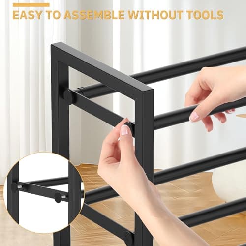 Expandable Metal 2-Tier Shoe Organizer, Black, Entryway Closet Storage