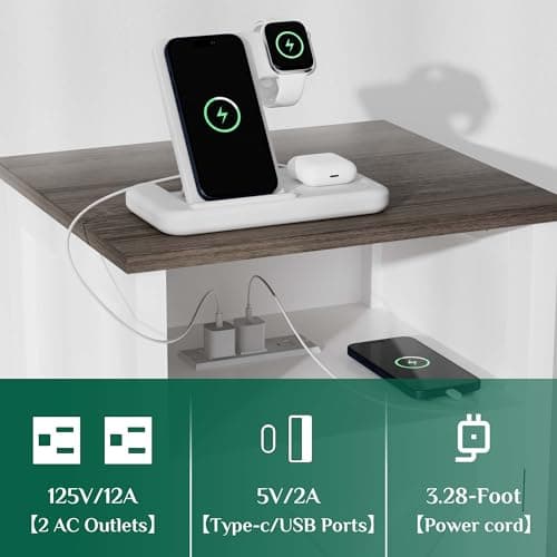 Farmhouse Nightstand with Charging Station, Set of 2 White Side Tables
