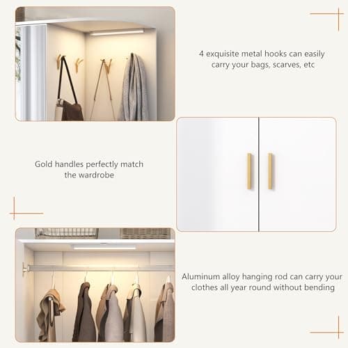 XVD Modern White Wardrobe Closet with Mirror & Sensor Light, 5 Doors & 2 Drawers
