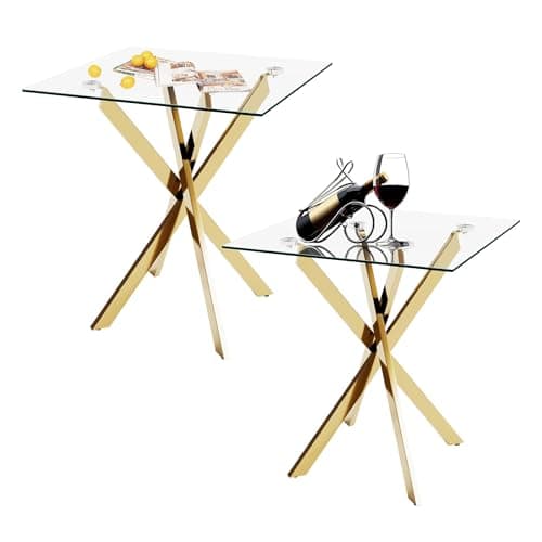 Modern Silver Tempered Glass Side Table Set for Home Office